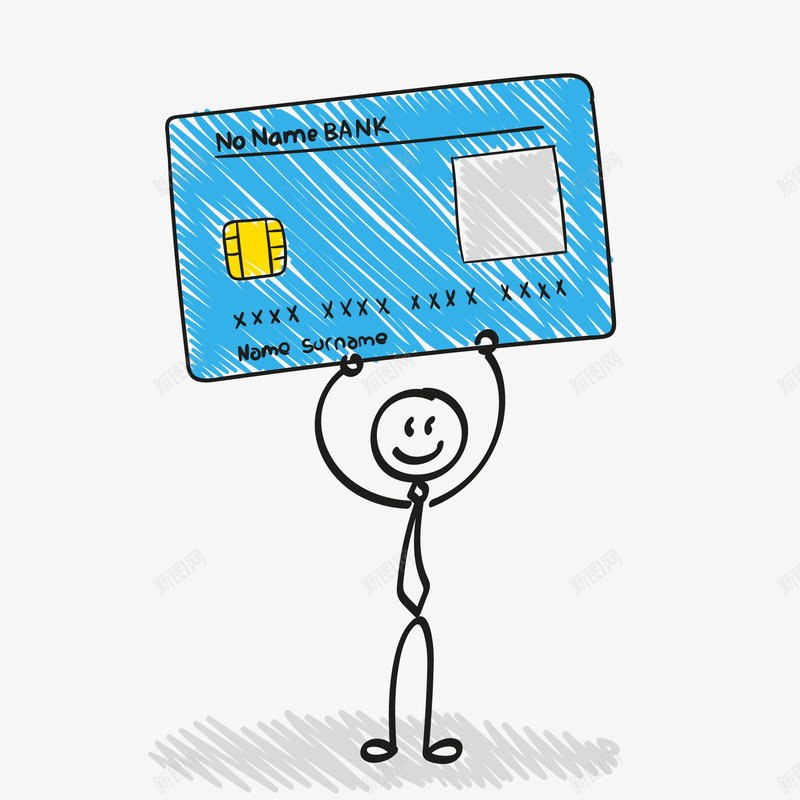 手绘举着银行卡的小人矢量图ai免抠素材_88icon https://88icon.com 储蓄卡 创意插画 卡通 理财 银行卡 矢量图