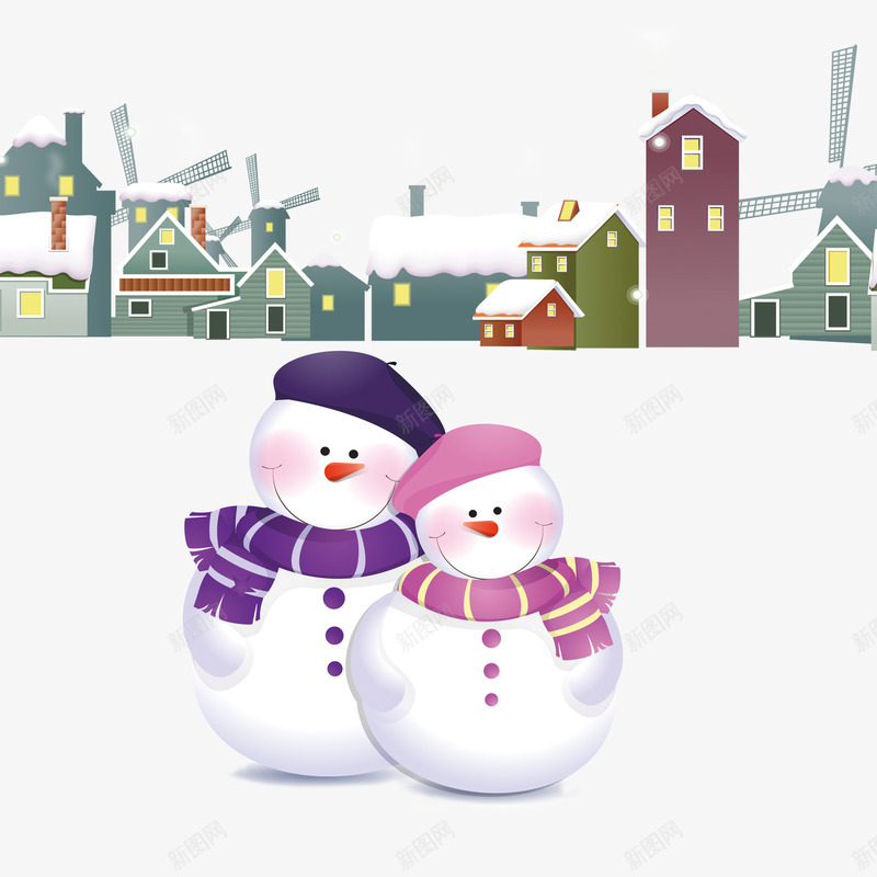 房子和雪人png免抠素材_88icon https://88icon.com 冬天 卡通 房子 雪人 风车