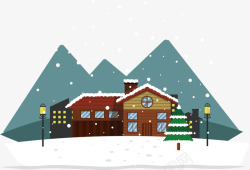房子下雪景色矢量图素材
