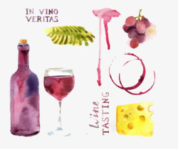 葡萄酒紫色手绘杯印水彩合集素材