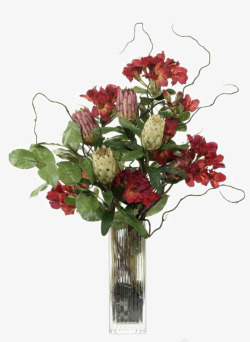 红色花卉装饰玻璃花瓶软装摆设素材