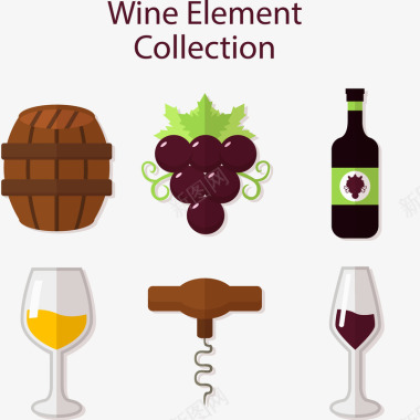 酒瓶扁平化葡萄酒元素图标矢量图图标