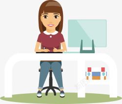 端坐端坐在电脑桌前的女人矢量图高清图片