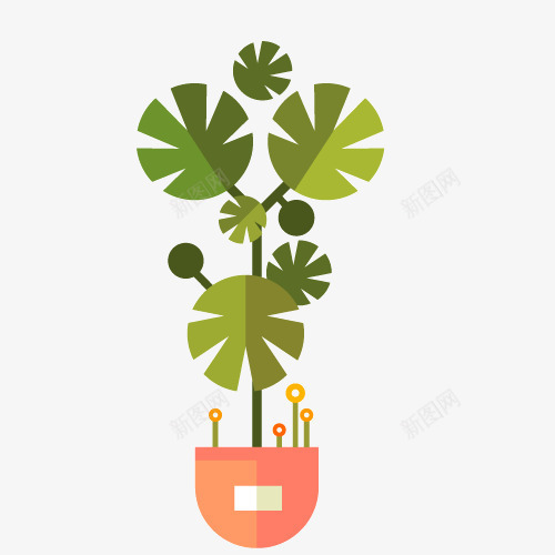 扁平化大盆栽png免抠素材_88icon https://88icon.com 大叶树 家装 小花 植物 盆栽 花盆 装饰