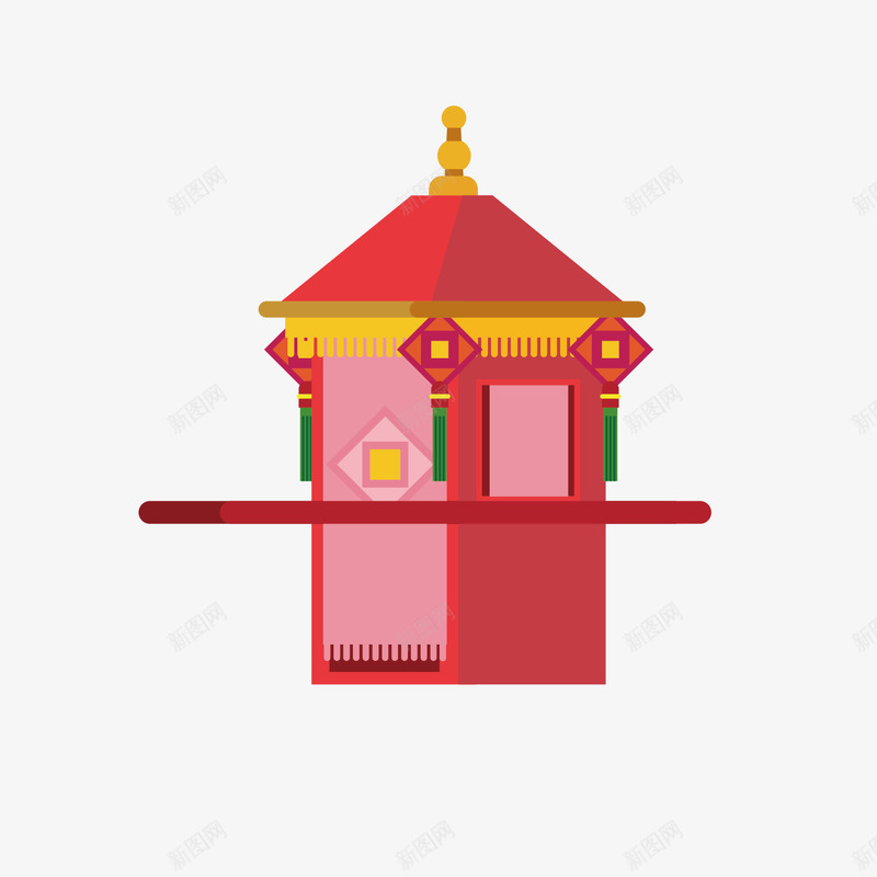 红色花轿手绘矢量图ai免抠素材_88icon https://88icon.com 个性 中国风 传统 手绘矢量 民俗 简约插图 花轿 轿子 矢量图