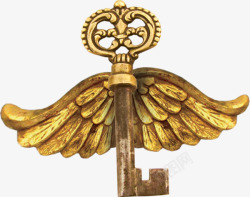 金色手绘翅膀钥匙素材