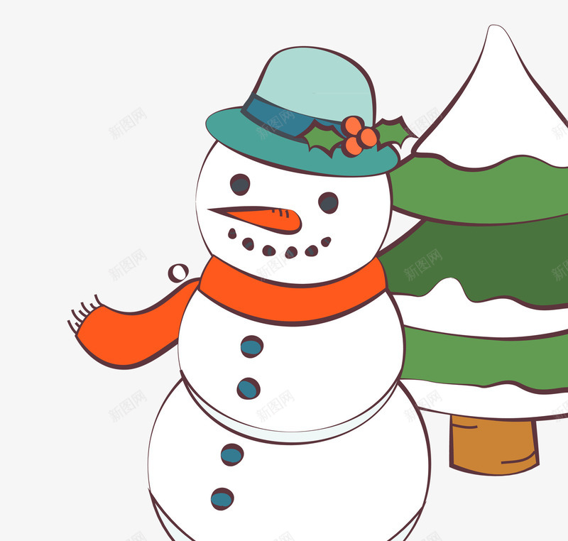 圣诞节圣诞树雪人png免抠素材_88icon https://88icon.com 冬天事物 冷冬PNG 卡通手绘 圣诞树 圣诞节 堆雪人