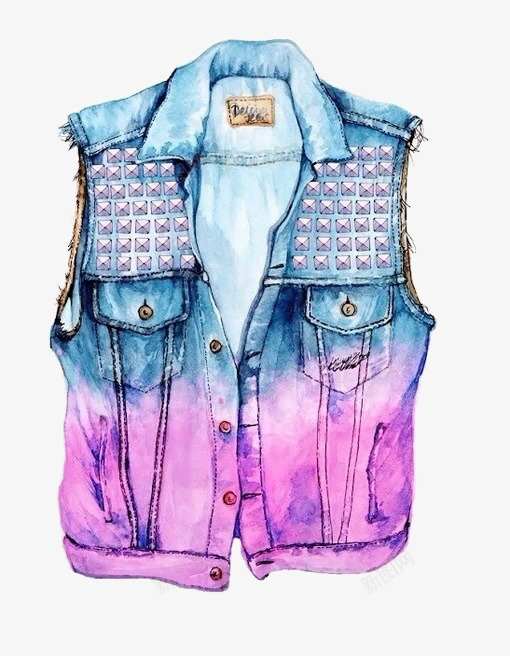 牛仔衣png免抠素材_88icon https://88icon.com 手绘 水彩 渐变 背心 衣服