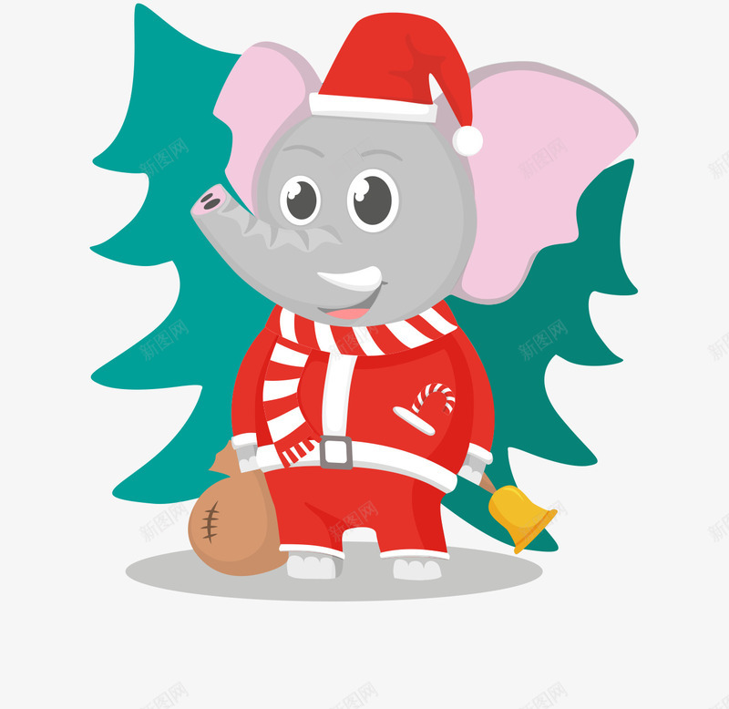 卡通手绘圣诞节服装大象png免抠素材_88icon https://88icon.com 卡通的大象 圣诞衣服的大象 手绘的大象 矢量的动物
