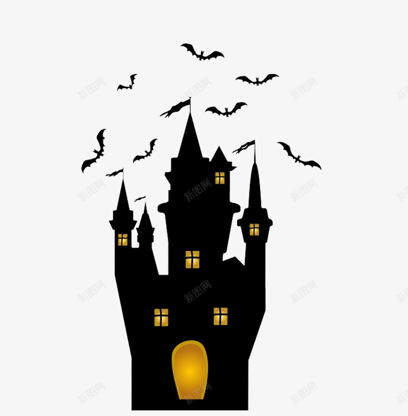 万圣节房屋png免抠素材_88icon https://88icon.com 剪影 房屋 手绘 灯光 简图 翅膀 蝙蝠 黄色的 黑色的