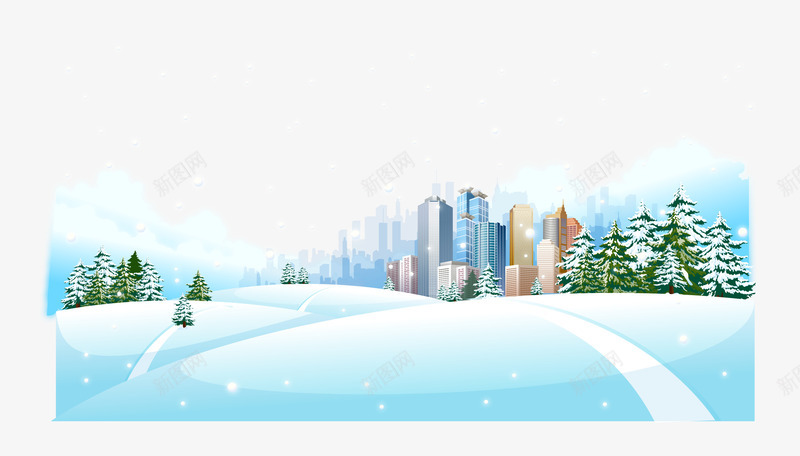 下雪的城市矢量图ai免抠素材_88icon https://88icon.com 下雪 城市 小雪花 雪坡 雪山坡 矢量图