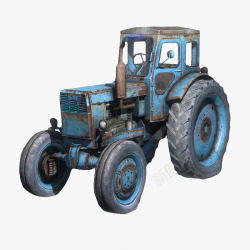 破旧蓝色四轮大型拖拉机素材