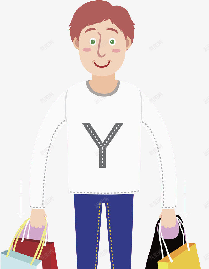 卡通双手提包的男士png免抠素材_88icon https://88icon.com 买衣服 开心 微笑 手提袋 纸袋 购物 逛街