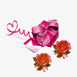 爱在情人节卡通礼品盒玫瑰花装饰素材