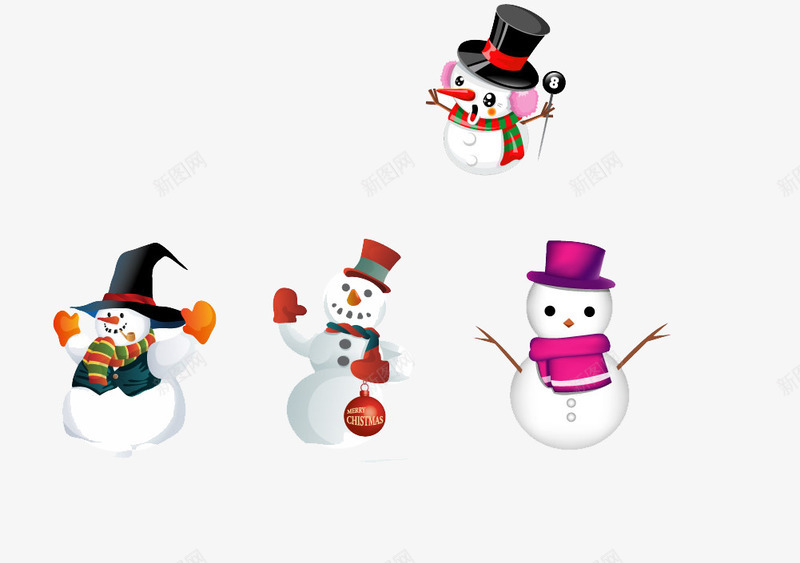 四个小雪人png免抠素材_88icon https://88icon.com 下雪了 四个雪人 堆雪人 插画