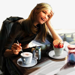 插画赏析喝咖啡的女孩高清图片