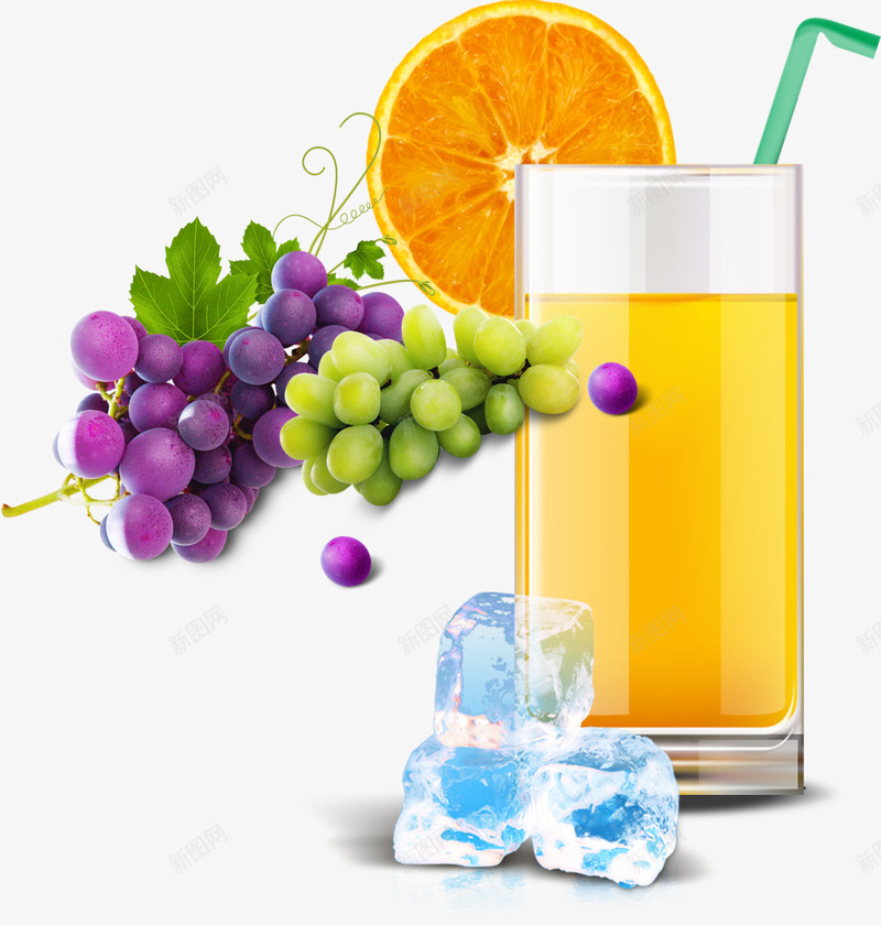 冰镇果汁png免抠素材_88icon https://88icon.com 冰块 冰镇果汁 吸管 果汁 橙子 橙汁 紫葡萄 葡萄 青提