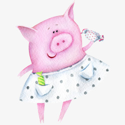 水彩动物粉色小猪拿着糖果素材