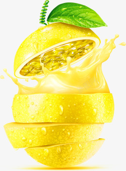 黄色柠檬清新果汁飞溅装饰图案素材