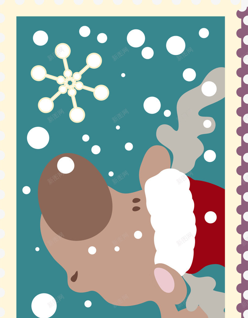 圣诞节黄色麋鹿邮票png免抠素材_88icon https://88icon.com 下雪 呆萌麋鹿 圣诞节邮票 白色雪子 麋鹿邮票 黄色邮票