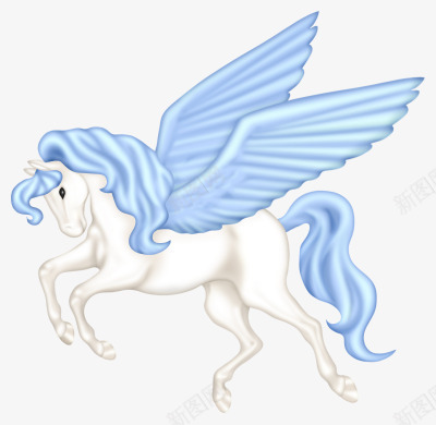 手绘飞马png免抠素材_88icon https://88icon.com 卡通 手绘 蓝色翅膀 飞马 马
