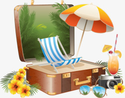 夏日沙滩行李箱遮阳伞矢量图素材