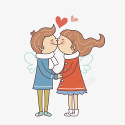 卡通接吻的情侣图素材