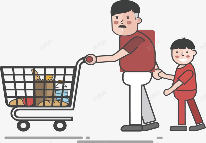 推着购物车购物的人矢量图ai免抠素材_88icon https://88icon.com 买东西 矢量png 购物 超市购物 跟爸爸购物 逛超市 矢量图