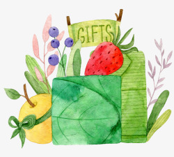 水彩水果与植物素材