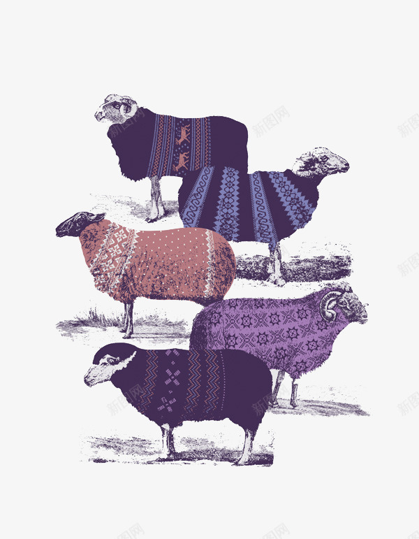 创意图案羊群png免抠素材_88icon https://88icon.com 怕冷的羊 穿衣服的羊群 羊群