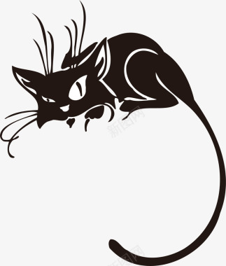 手绘卡通鸟手绘卡通卧着的黑猫矢量图图标图标