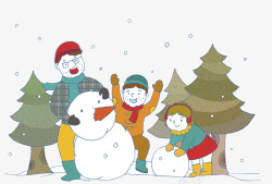 正在挥手的雪人下雪场景高清图片