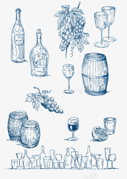 线条葡萄酒桶葡萄酒装饰图案素材
