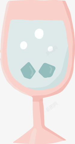 手绘粉色鸡尾酒果汁冰块矢量图素材
