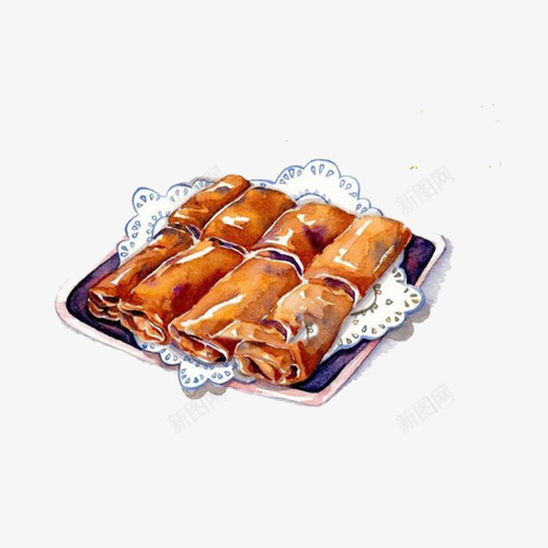 炸春卷手绘画片png免抠素材_88icon https://88icon.com 小吃 手绘美食 春卷 油炸食品 炸春卷 焦黄色