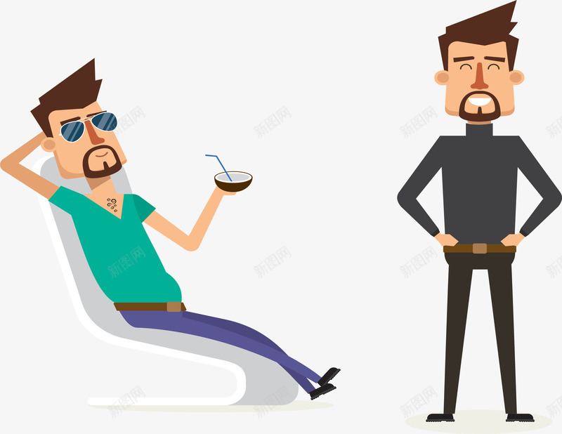 喝椰汁的小人png免抠素材_88icon https://88icon.com 享受阳光 喝椰汁 度假 躺椅