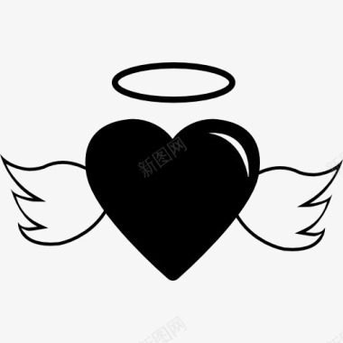 心形和翅膀纹身带翅膀的天使心形图标图标