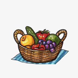 手绘一篮蔬菜水果摆拍素材