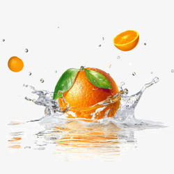 新鲜水果橙子水花素材
