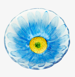 玻璃盘子蓝色花形图案玻璃果盘高清图片