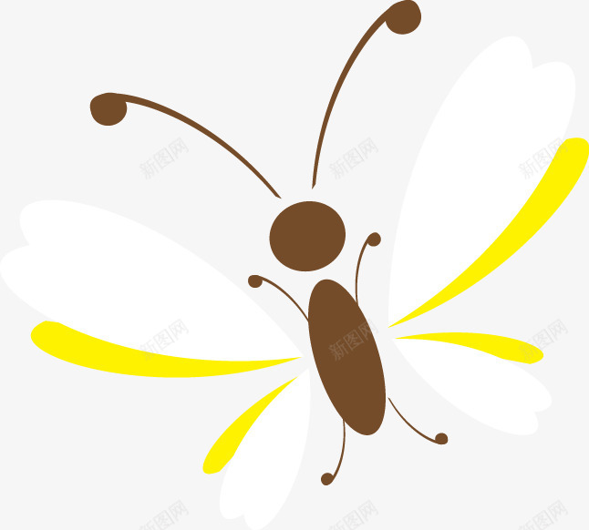 白色翅膀蝴蝶png免抠素材_88icon https://88icon.com 卡通 手绘 白色 翅膀 蝴蝶 触角 黄色 黄蝶 黑色