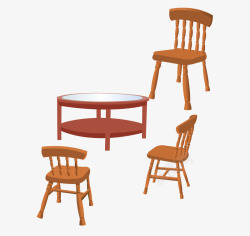 木质的玻璃桌和木椅子素材