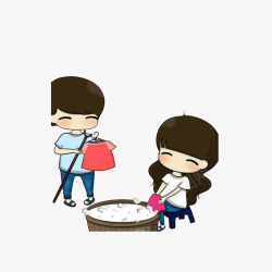洗衣服的情侣素材