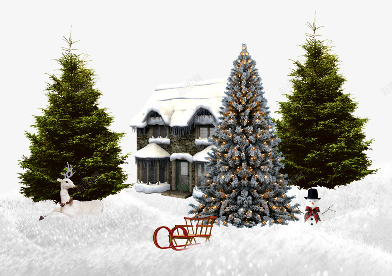雪地里的房子和松树png免抠素材_88icon https://88icon.com 冬天 房子 松树 雪地