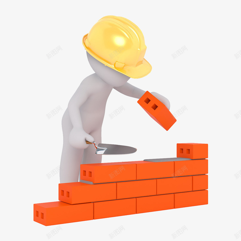 白色建筑工人png免抠素材_88icon https://88icon.com 安全帽 建筑工人 白色小人 红色砖头