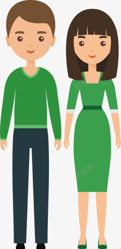 绿色套装男女卡通青年人物素矢量图素材