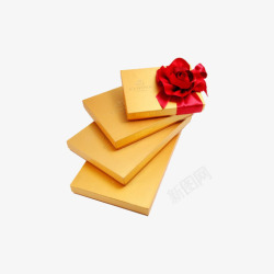 金色礼品盒和红色带子素材