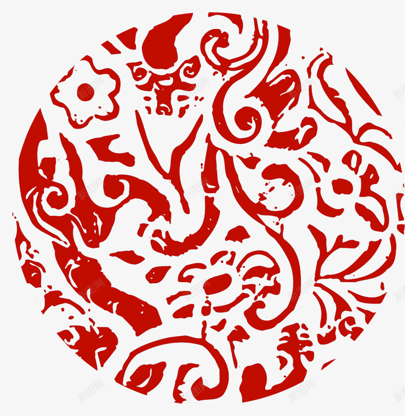 红色中国风圆形印章png免抠素材_88icon https://88icon.com 个性 中国风 印章 圆章 红色 花纹