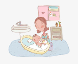 妈妈给小宝宝洗澡素材