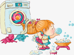 洗衣服的小女孩素材